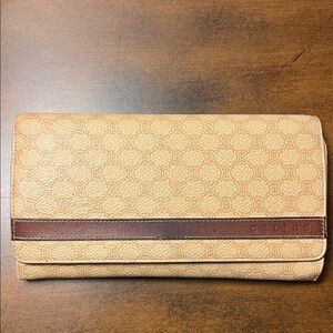 Celine Beige and Brown Patterned Wallet